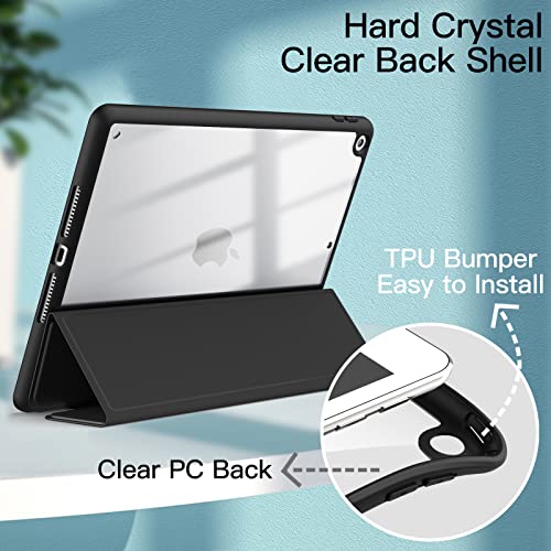 JETech Funda para iPad 10,2 Pulgadas (9.a/8.a/7.a Generación, 2021/2020/2019) con Pencil Poseedor, Clara Transparente Carcasa Trasera Delgada Soporte Antigolpes Cover Tableta (Negro)